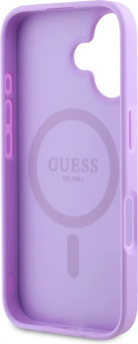 GUESS Hoesje iPhone 16 MagSafe Paars - Gekorrelde textuur