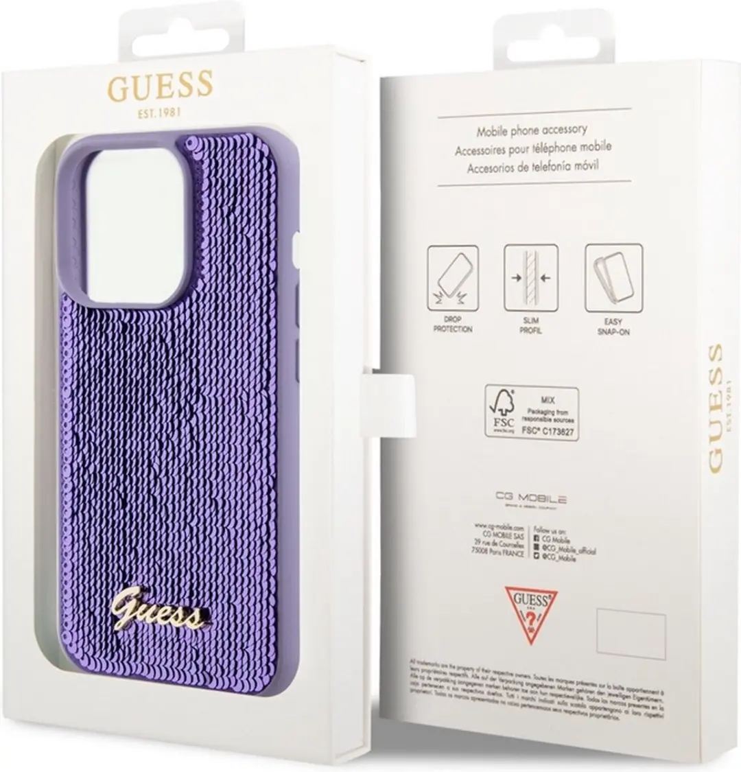 Guess Sequins Back Case iPhone 14 Pro - Paars GUHCP14LPSFDGSU