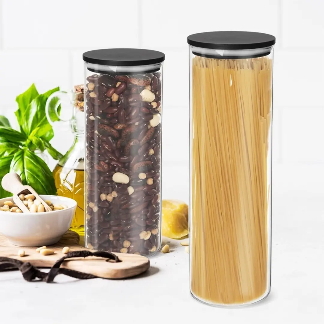 Orion Glazen Voorraadpot 1,2L - Transparant/Zwart - Bamboe Deksel - afbeelding 6 van 6