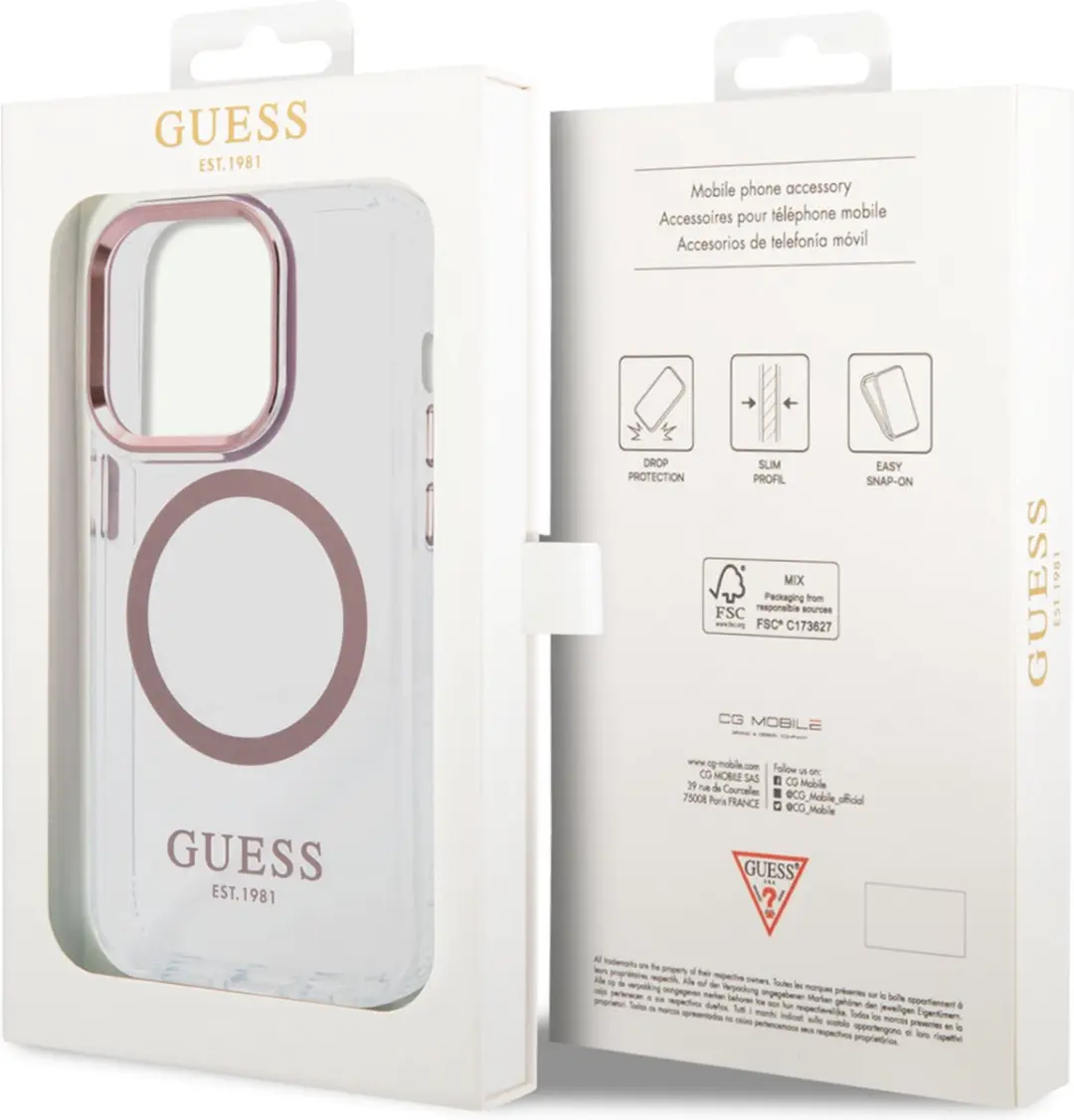 GUESS iPhone 14 Pro Max TPU Back Cover MagSafe - Roze Transparant