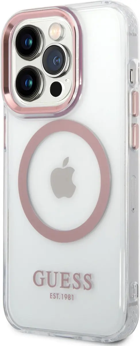 GUESS iPhone 14 Pro Max TPU Back Cover MagSafe - Roze Transparant - afbeelding 6 van 6