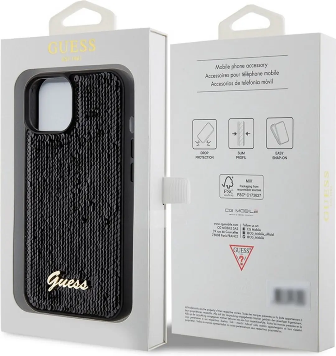 Guess Sequins Script Logo Hoesje - iPhone 15 Plus - Zwart