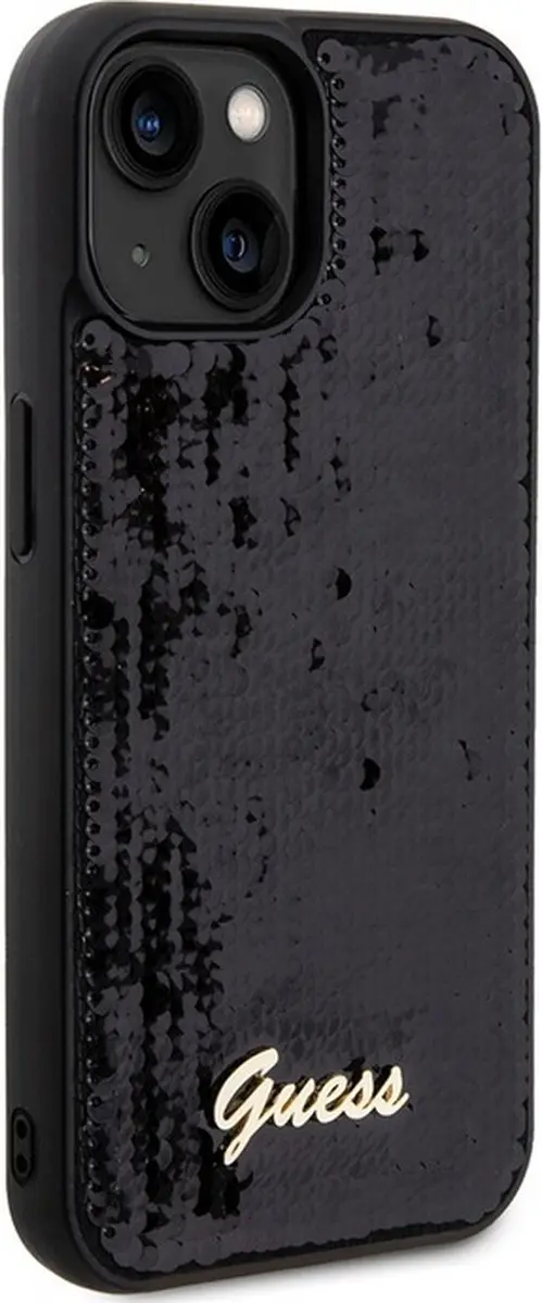 Guess Sequins Script Logo Hoesje - iPhone 15 Plus - Zwart