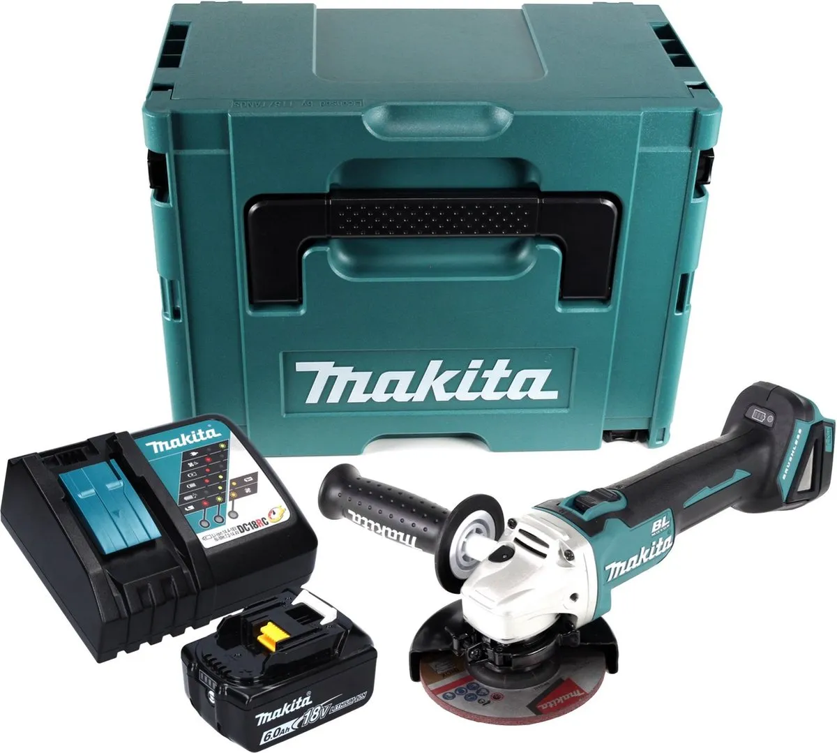 Makita DGA 504 Haakse Slijper 18V 125mm - Borstelloos - 6.0Ah - met accu & lader