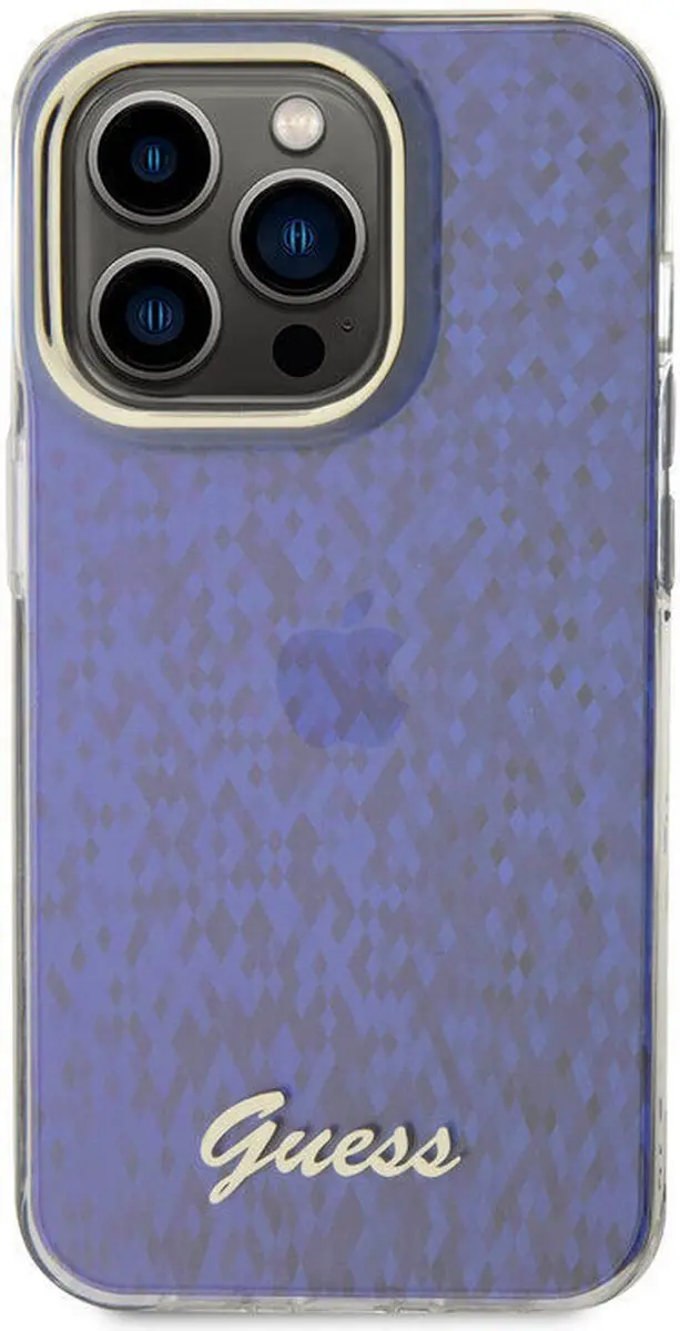 Guess IML Case iPhone 15 Pro - Blauw Disco Patroon