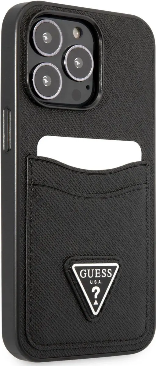 Guess Saffiano Double Card Hoesje iPhone 13 Pro - Zwart