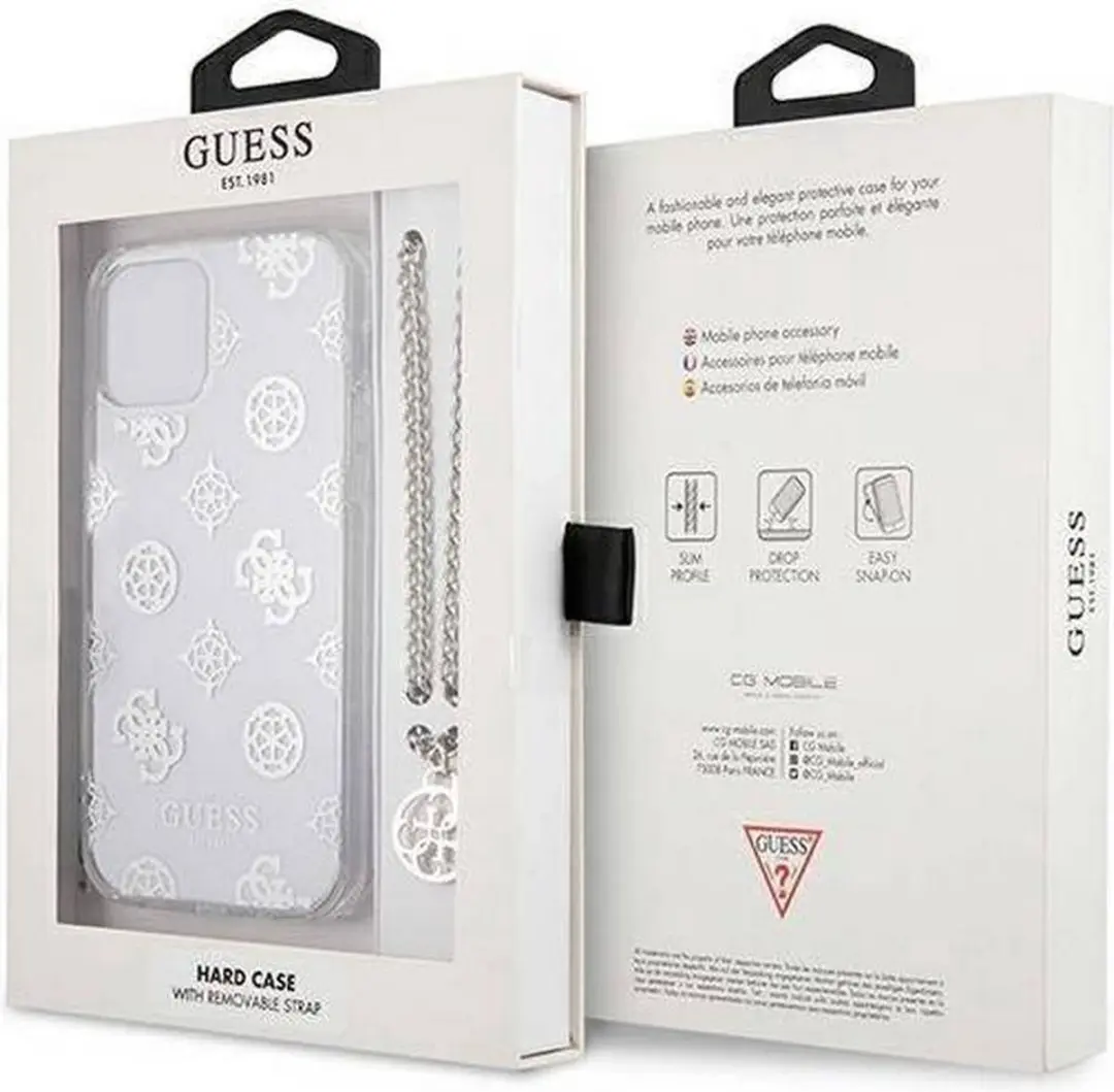 GUESS Peony Back Case met Strap - iPhone 12/12 Pro Zilver