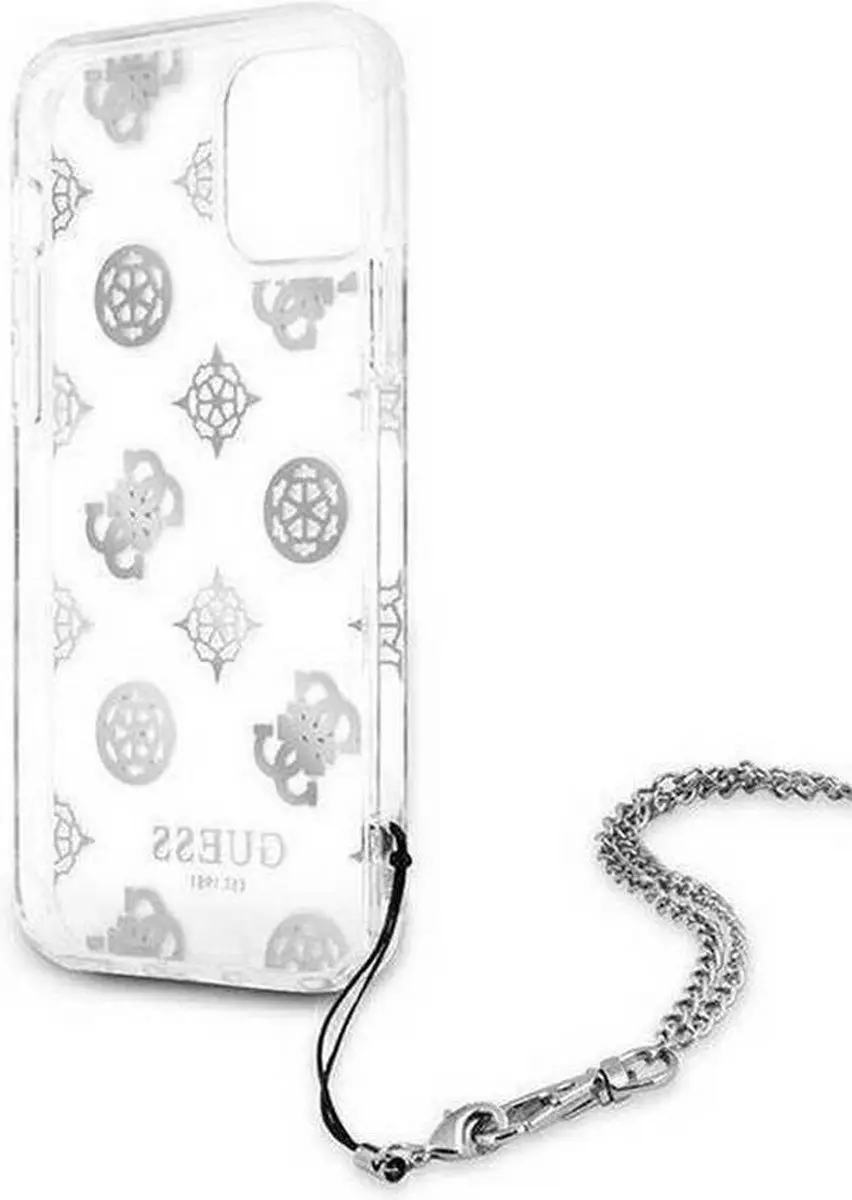 GUESS Peony Back Case met Strap - iPhone 12/12 Pro Zilver