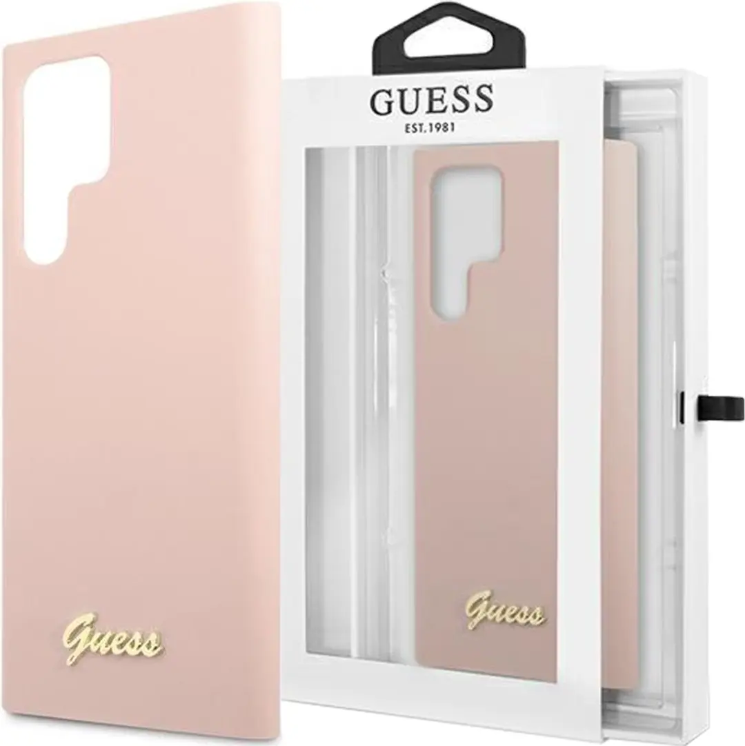 Guess Hoesje Siliconen Gold Logo Roze - Samsung Galaxy S23 Ultra - 3666339115043