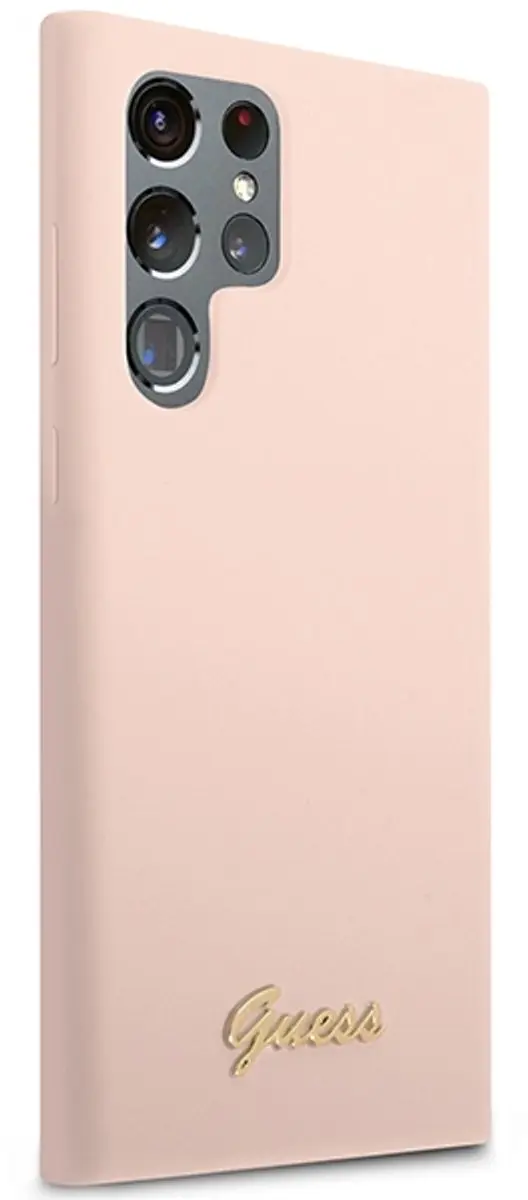 Guess Hoesje Siliconen Gold Logo Roze - Samsung Galaxy S23 Ultra - 3666339115043