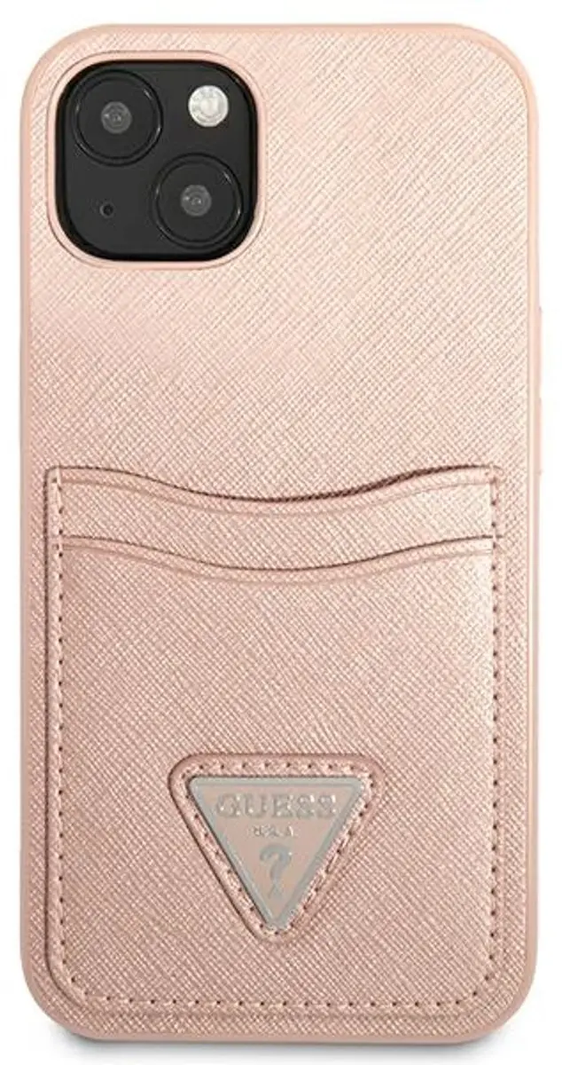 GUESS Saffiano Double Card Hoesje iPhone 13 Mini - Roze