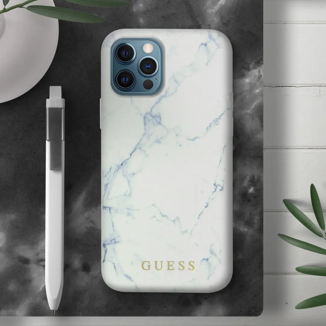 Guess Marble Hard Case iPhone 12 Pro Max - Wit