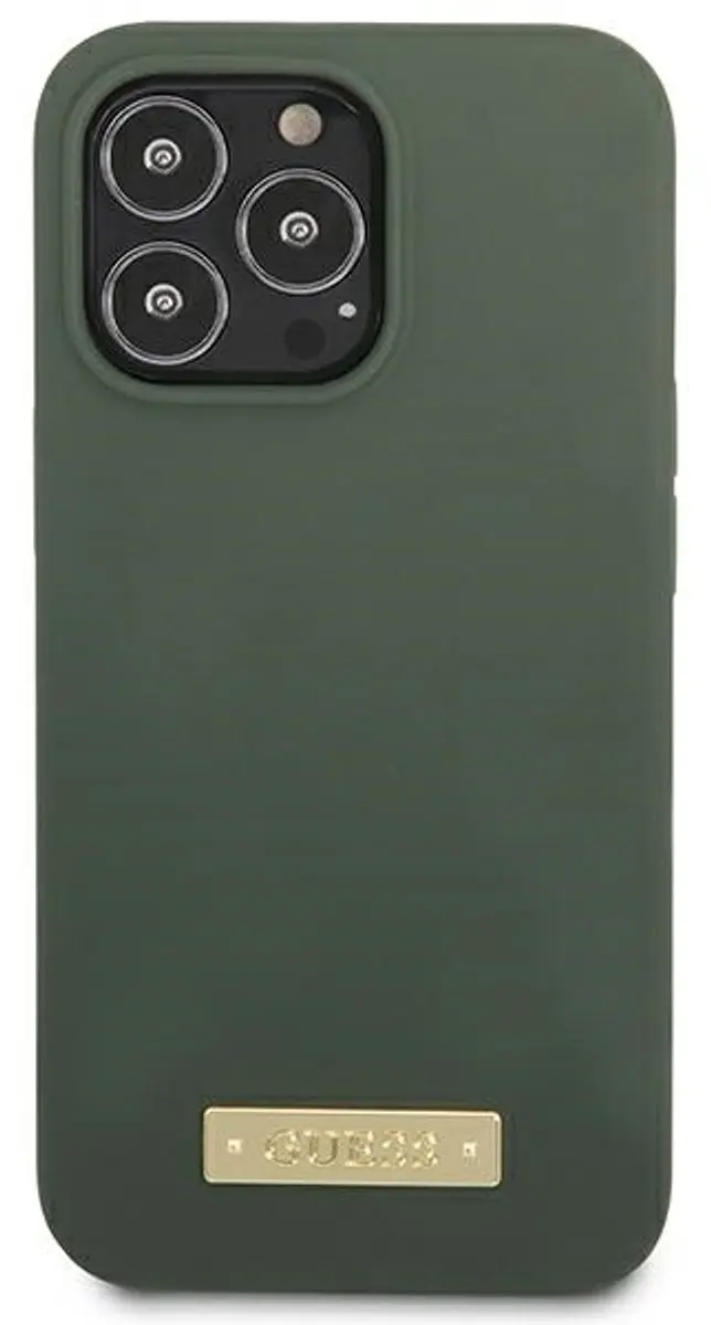 GUESS Silicone Logo Plate Hoesje iPhone 13 Pro Max - MagSafe - Groen/Khaki
