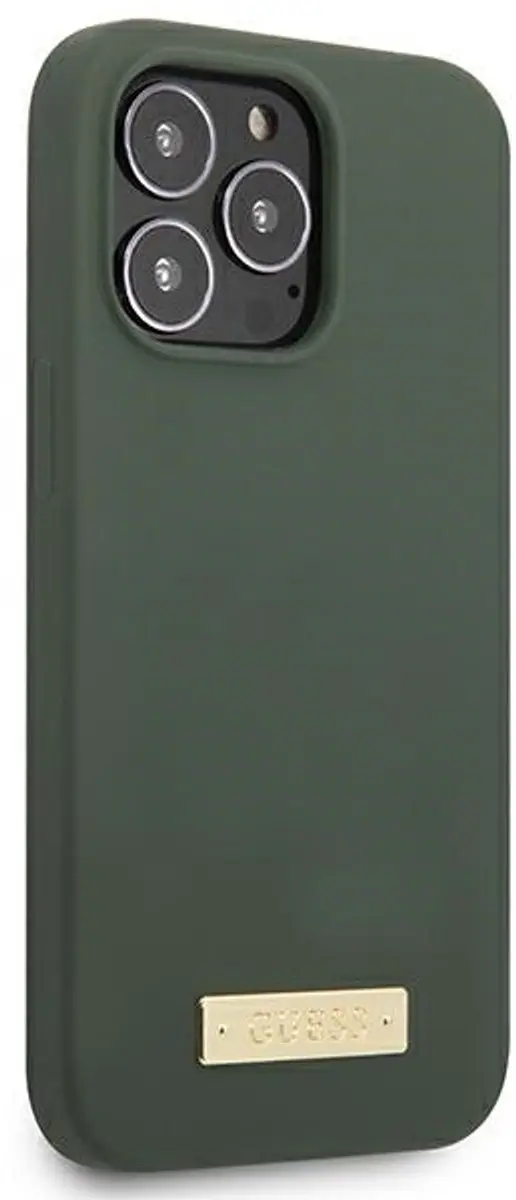 GUESS Silicone Logo Plate Hoesje iPhone 13 Pro Max - MagSafe - Groen/Khaki