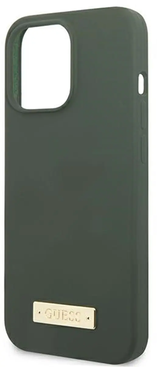 GUESS Silicone Logo Plate Hoesje iPhone 13 Pro Max - MagSafe - Groen/Khaki