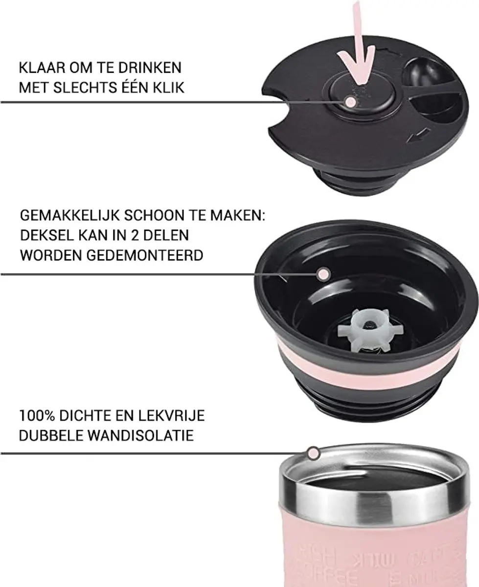 Milu Thermosbeker 450ml Roestvrij Staal - Roze - afbeelding 6 van 6