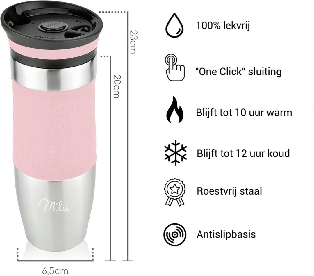 Milu Thermosbeker 450ml Roestvrij Staal - Roze