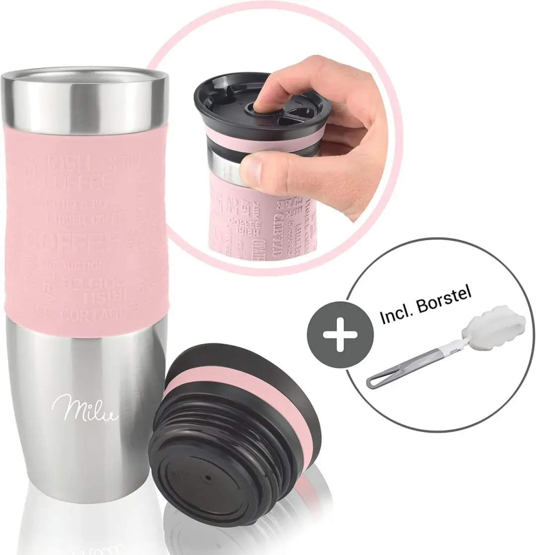 Milu Thermosbeker 450ml Roestvrij Staal - Roze