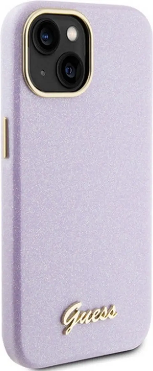 Guess Full Wrapped Glitter Back Case iPhone 15 - Paars