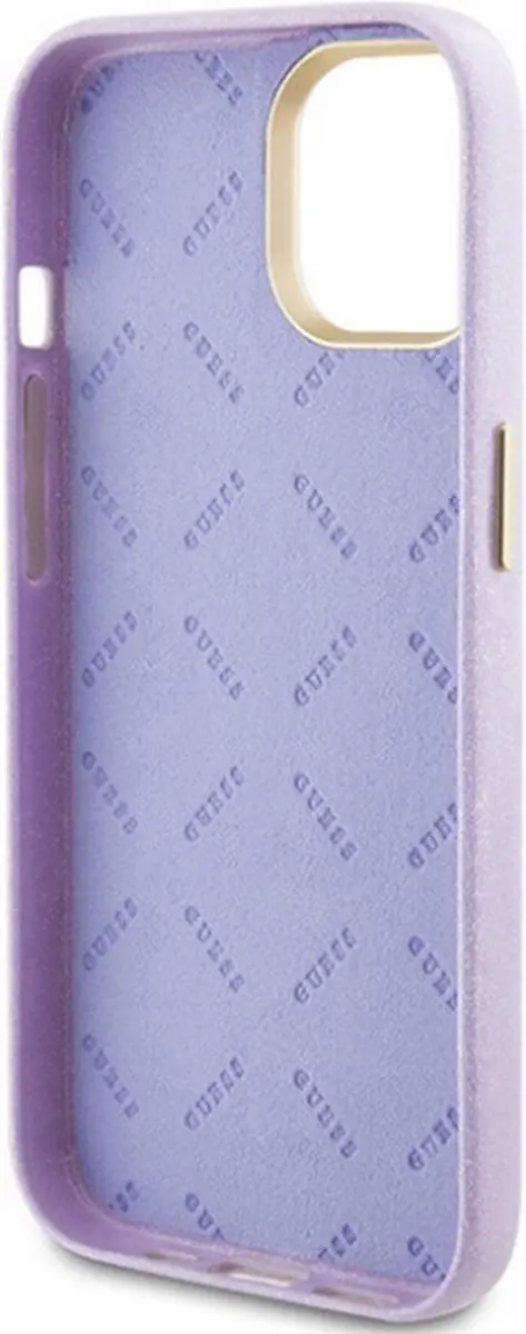 Guess Full Wrapped Glitter Back Case iPhone 15 - Paars