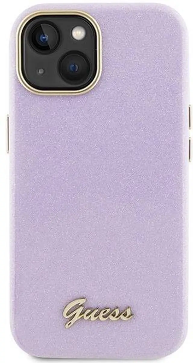 Guess Full Wrapped Glitter Back Case iPhone 15 - Paars