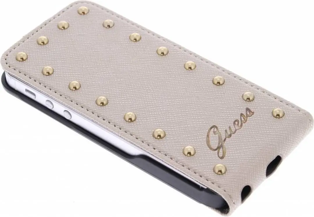 Guess Apple iPhone 5/5s/SE Studded Collection Fliphoesje - Crème