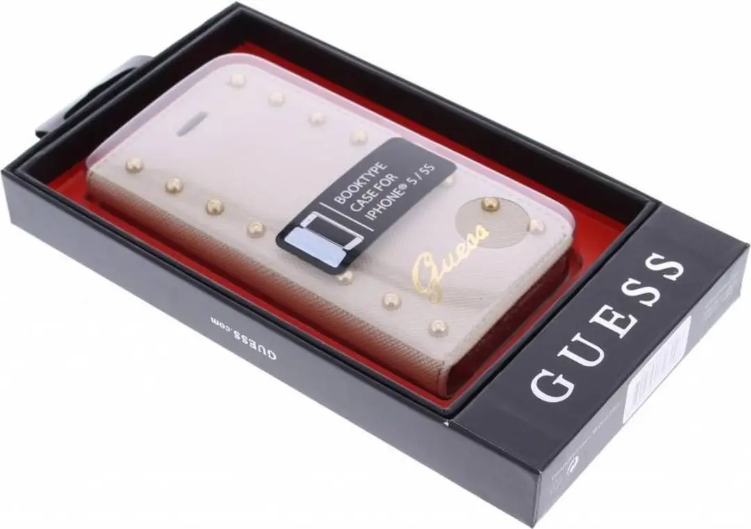 Guess Apple iPhone 5/5s/SE Studded Collection Fliphoesje - Crème