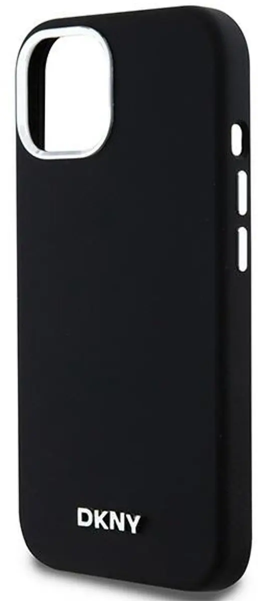 DKNY Silicone Metal Logo Back Case - iPhone 15 MagSafe - Zwart
