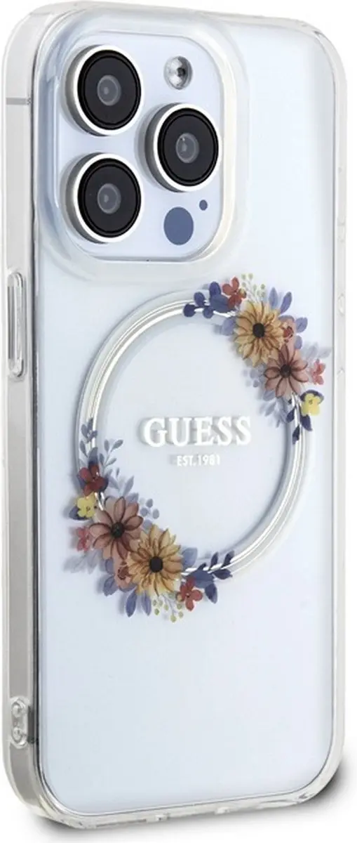 GUESS Glossy Ring Back Case Apple iPhone 14 Pro - Transparant