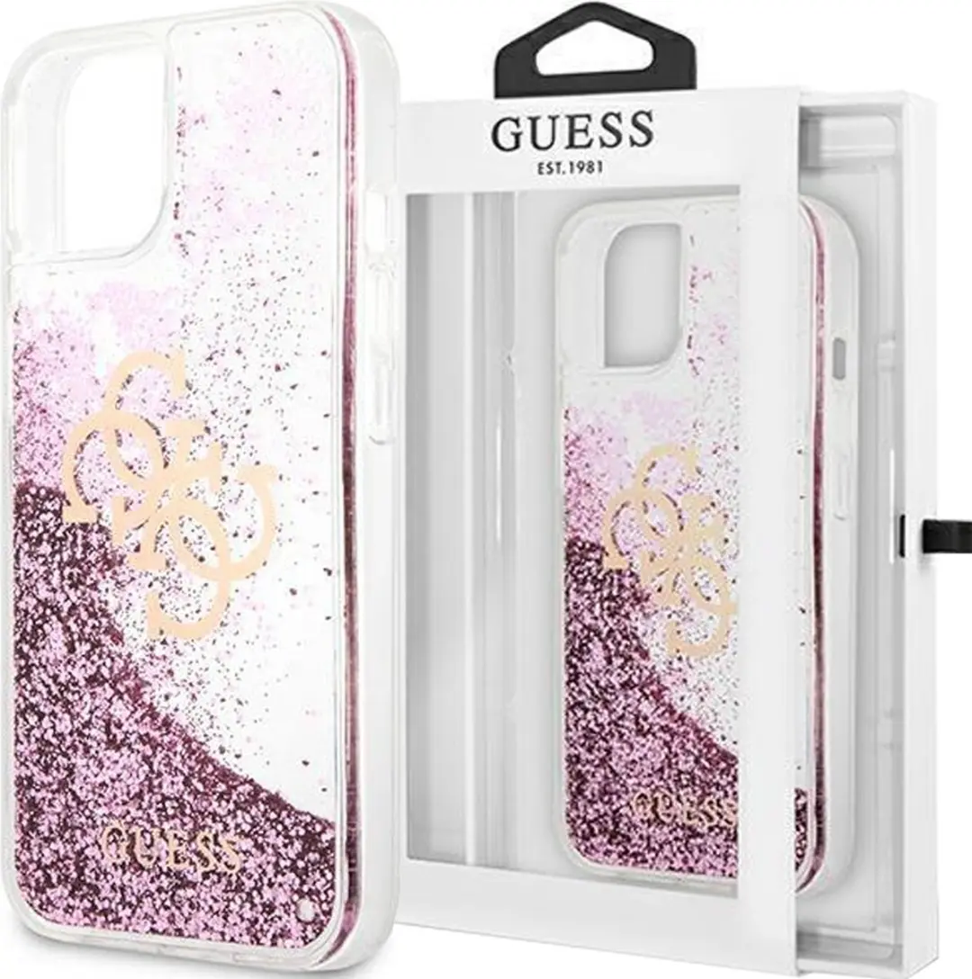 GUESS iPhone 13 Mini Hoesje - Glitter Roze - 3666339024673