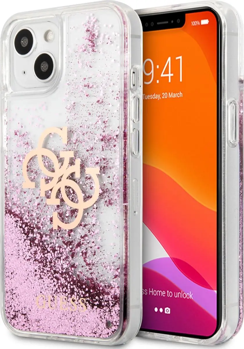 GUESS iPhone 13 Mini Hoesje - Glitter Roze - 3666339024673