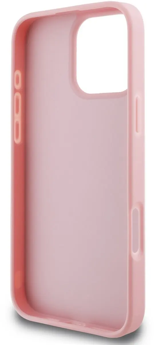 GUESS Hoesje iPhone 16 Pro Glitters & Metaal Logo Roze