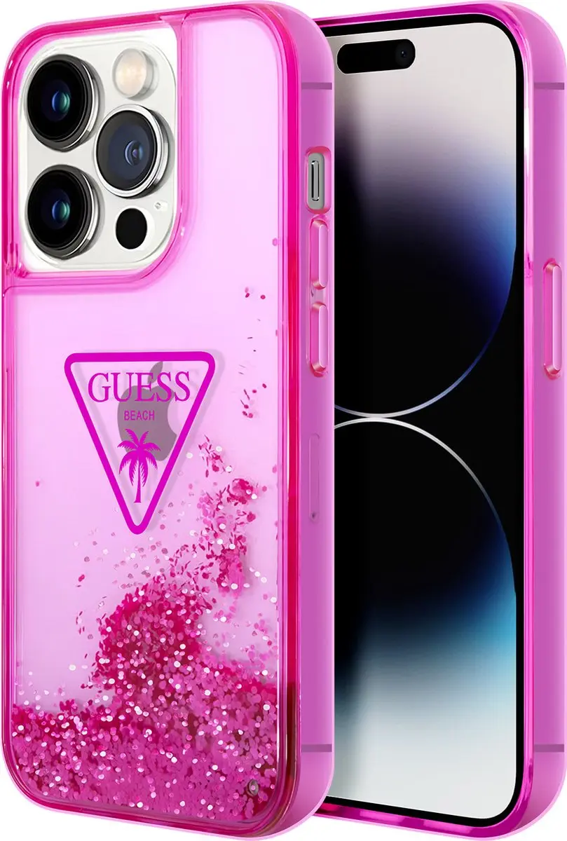 GUESS Transparante Roze TPU Back Cover iPhone 14 Pro