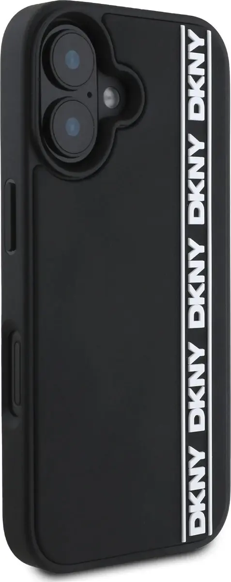 DKNY iPhone 16 Backcover - Rubber Repeat Logo Line - Zwart 3666339335304