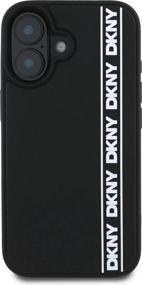 DKNY iPhone 16 Backcover - Rubber Repeat Logo Line - Zwart 3666339335304