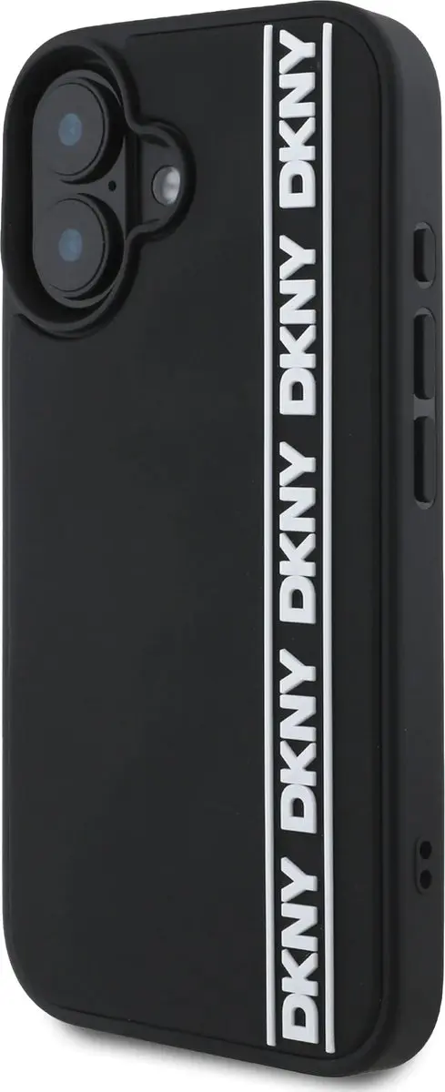 DKNY iPhone 16 Backcover - Rubber Repeat Logo Line - Zwart 3666339335304
