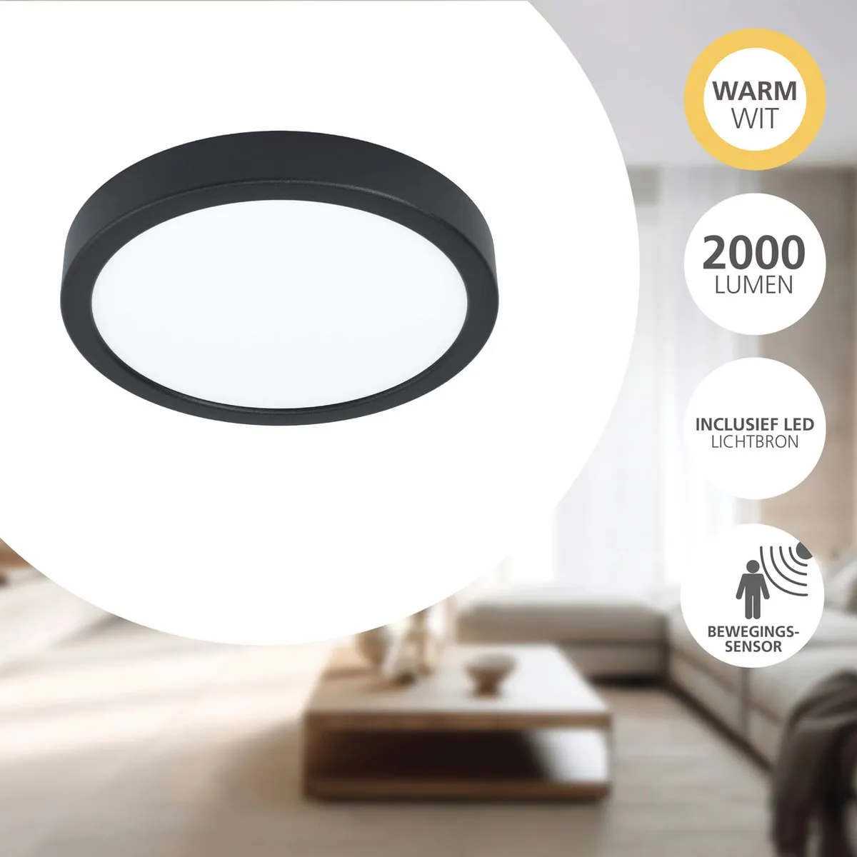 Eglo Fueva 5 Opbouwlamp LED Ø21cm Zwart - Bewegingssensor - afbeelding 6 van 6