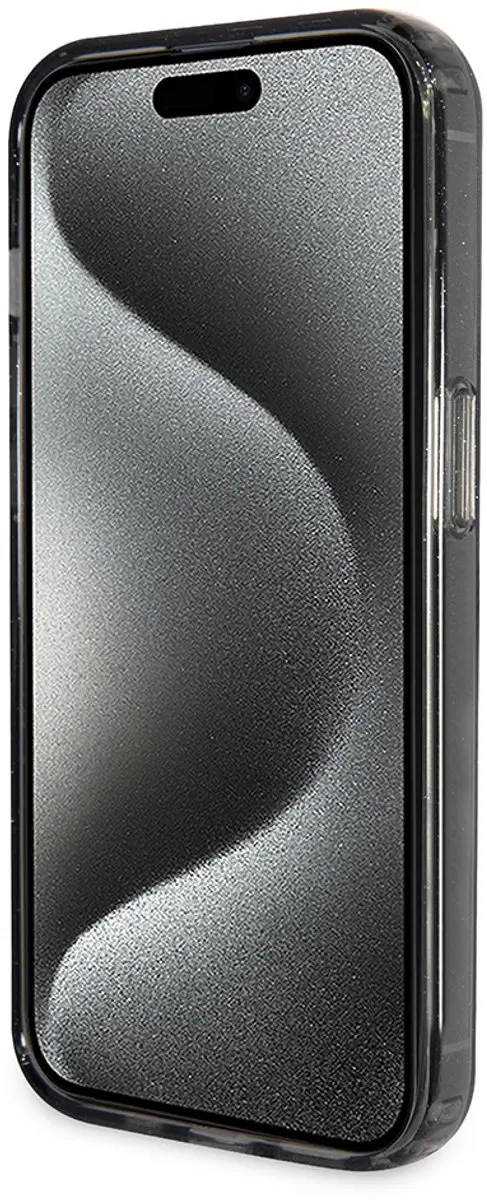 GUESS Ring Glitter Back Case - iPhone 15 MagSafe - Zwart