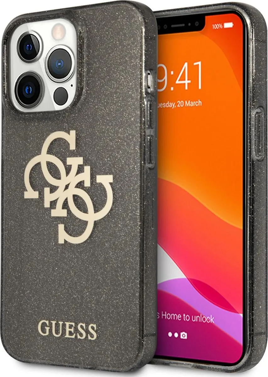 Guess Glitters iPhone 13 Pro Max Hoesje - Zwart