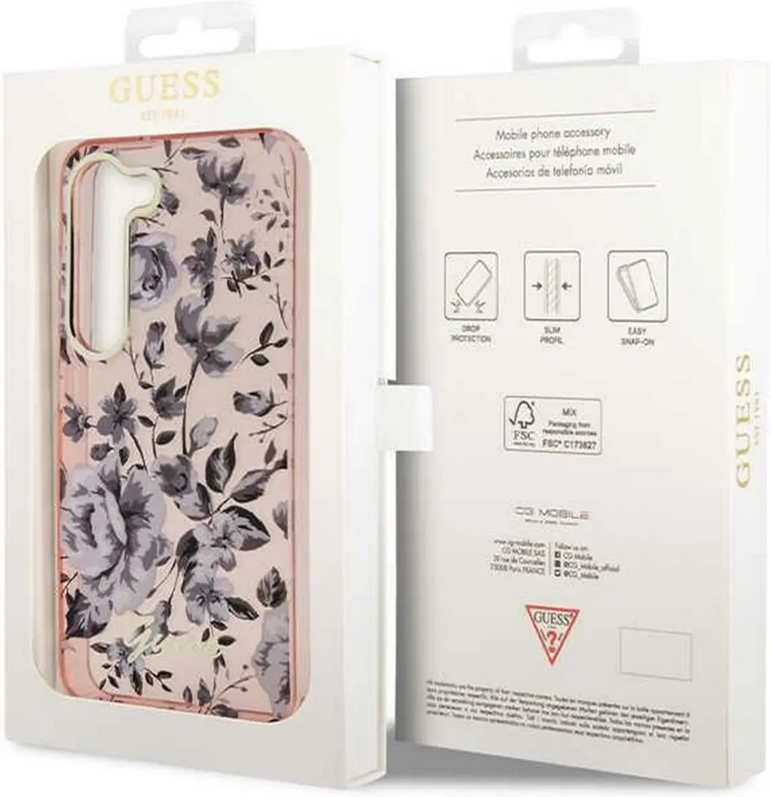 GUESS Flower Back Case Roze - Samsung Galaxy S23 - 3666339117221