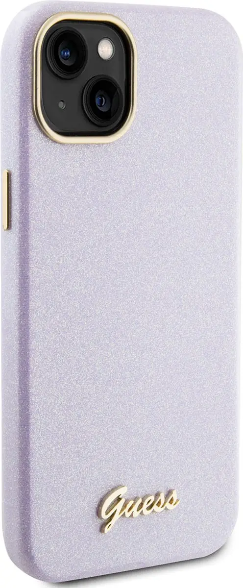 Guess iPhone 15 Plus TPU Hoesje - Lila Glitter Glossy Script - afbeelding 6 van 6