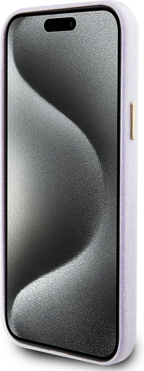 Guess iPhone 15 Plus TPU Hoesje - Lila Glitter Glossy Script
