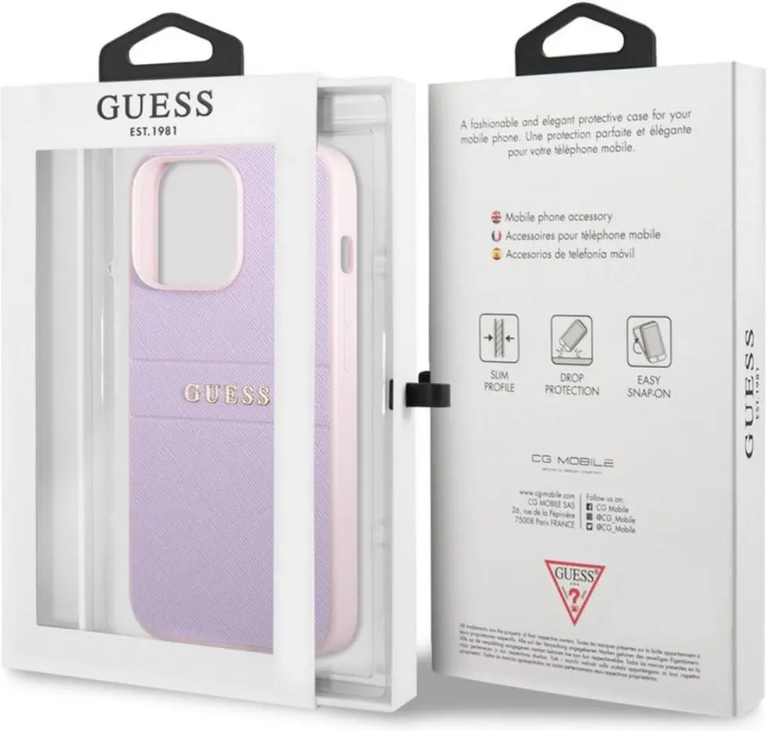 GUESS Saffiano Back Case iPhone 13 Pro - Paars - 3666339047863