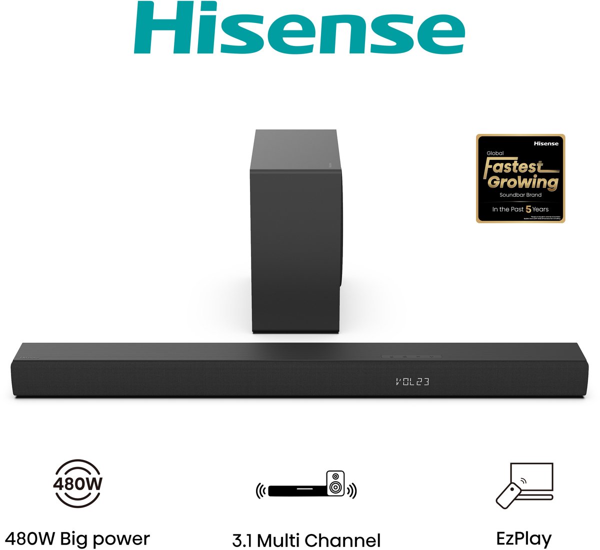 Hisense HS3100 soundbar luidspreker Zwart 3.1 kanalen 480 W