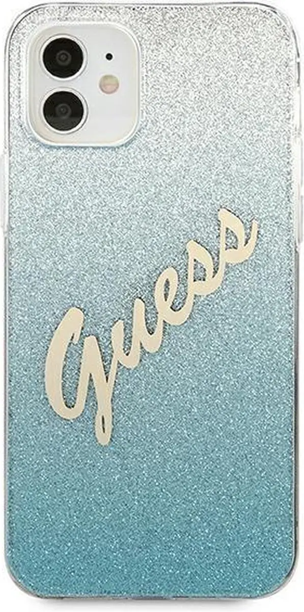 GUESS Hulle iPhone 12 Mini Hoesje - Blauw Glitter Gradient - afbeelding 6 van 6