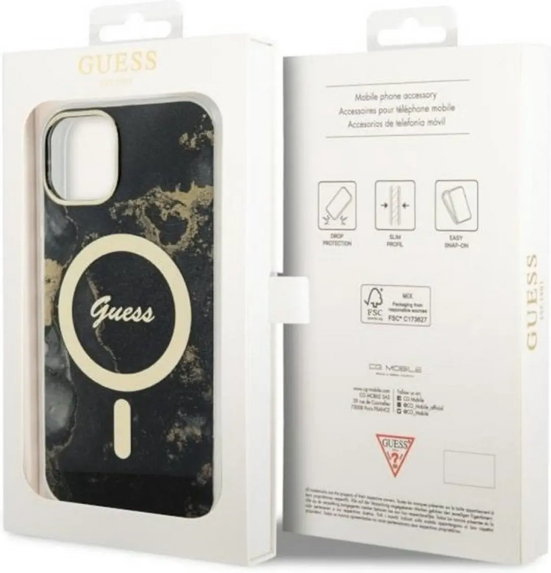 GUESS Golden Marble Back Case MagSafe iPhone 14 - Zwart/Goud