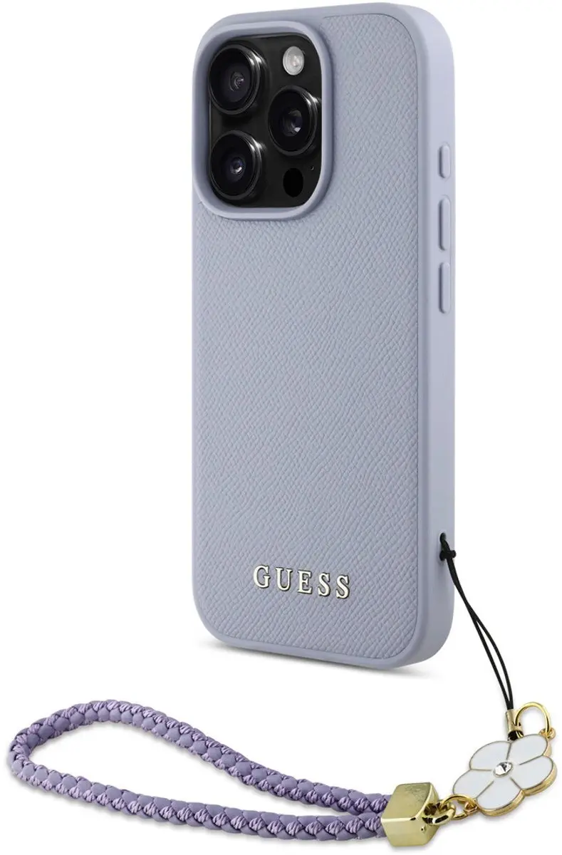 GUESS iPhone 16 Pro Back Cover - Paars - MagSafe - Bloemen Charm
