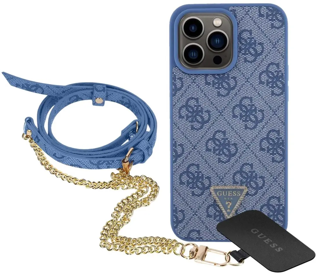 GUESS 4G Triangle Crossbody Hoesje iPhone 15 Pro - Blauw