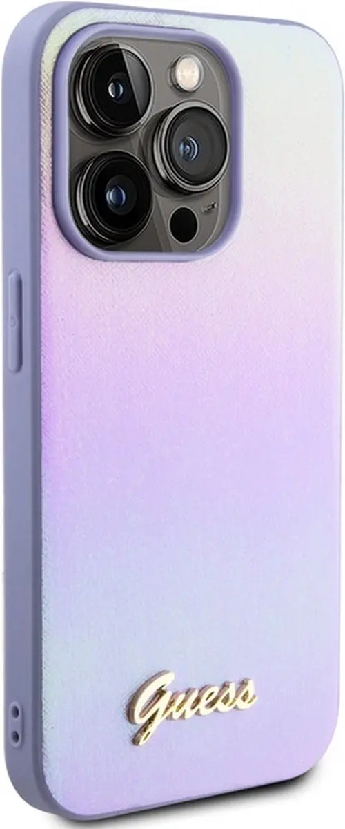 GUESS Iridescent Metal Script Back Case - iPhone 15 Pro - Paars