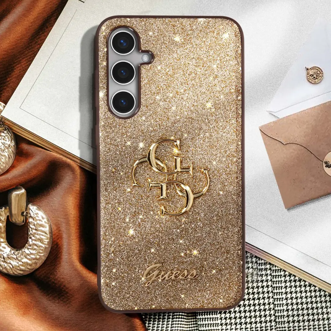 GUESS 4G Metal Logo Glitter Back Case Goud - GUHCS23FEHG4SGD